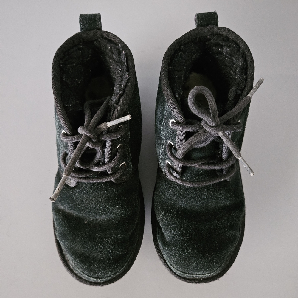 UGG Kids Neumel II Black Chukka Boots US 2 Toddler Suede Shearling Lace Up - Picture 2 of 12